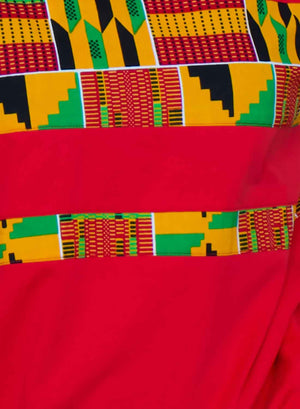 Camiseta Roja Unisex de Algodón Con Franjas Kente