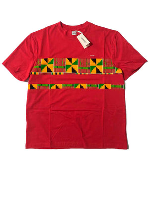 Camiseta Roja Unisex de Algodón Con Franjas Kente