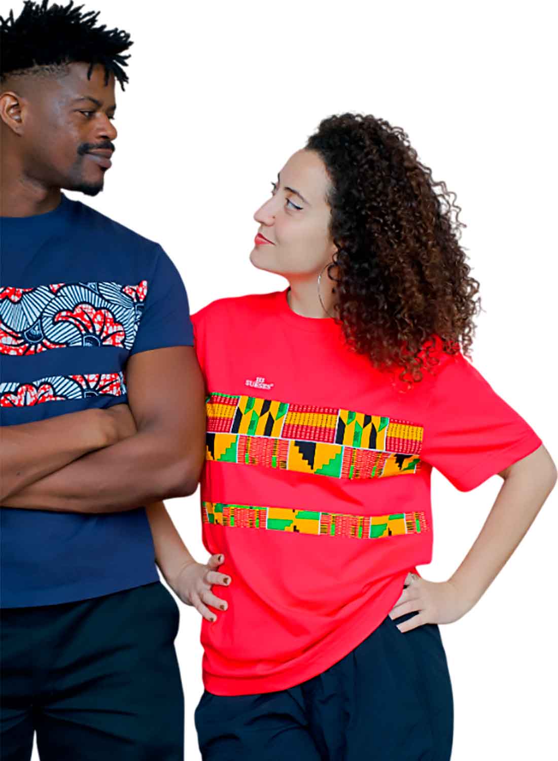 Camiseta Roja Unisex de Algodón Con Franjas Kente