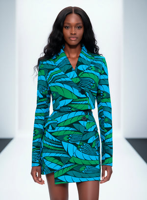 Conjunto de Falda Elástica y Americana Crop Top Jungle Leaves