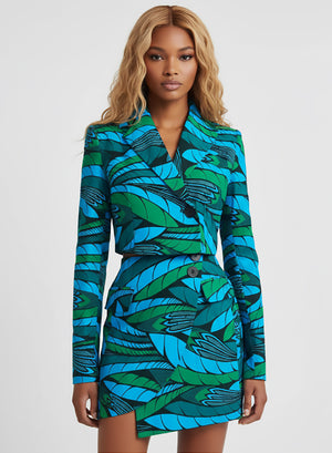 Conjunto de Falda Elástica y Americana Crop Top Jungle Leaves