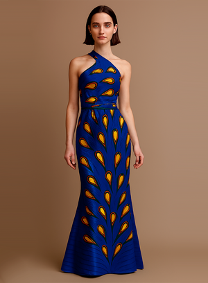 Vestido Azul Maxi Infinity Con Tirantes Cruzados