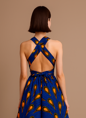 Vestido Azul Maxi Infinity Con Tirantes Cruzados