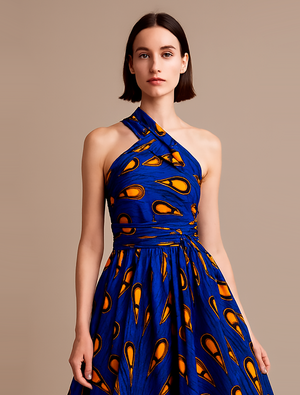 Vestido Azul Maxi Infinity Con Tirantes Cruzados