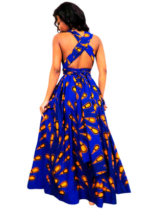 Vestido Azul Maxi Infinity Con Tirantes Cruzados