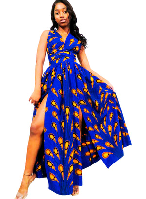 Vestido Azul Maxi Infinity Con Tirantes Cruzados