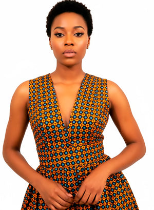 Vestido Brown-Yellow Maxi Infinity Con Tirantes Cruzados