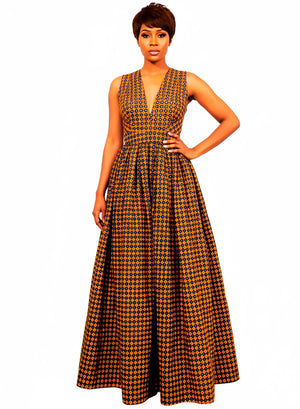Vestido Brown-Yellow Maxi Infinity Con Tirantes Cruzados