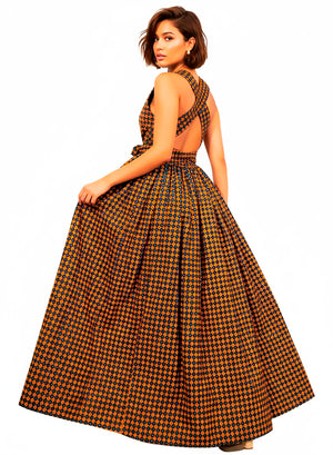 Vestido Brown-Yellow Maxi Infinity Con Tirantes Cruzados