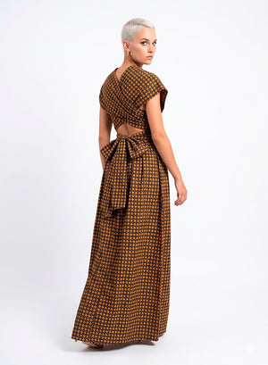 Vestido Brown-Yellow Maxi Infinity Con Tirantes Cruzados