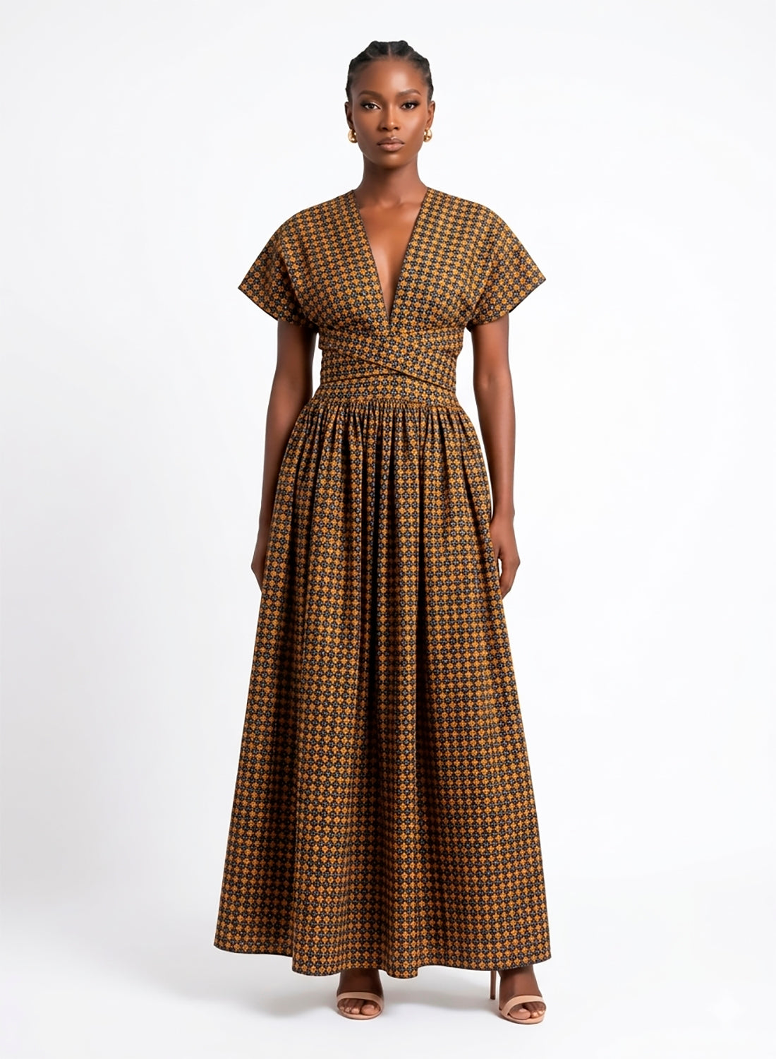 Vestido Brown-Yellow Maxi Infinity Con Tirantes Cruzados