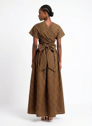 Vestido Brown-Yellow Maxi Infinity Con Tirantes Cruzados