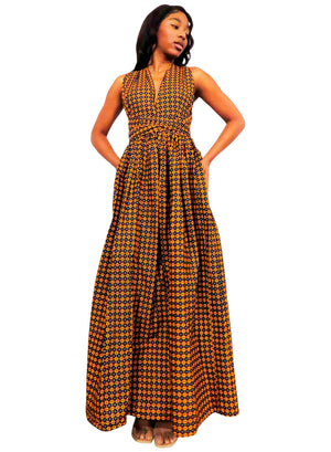 Vestido Brown-Yellow Maxi Infinity Con Tirantes Cruzados