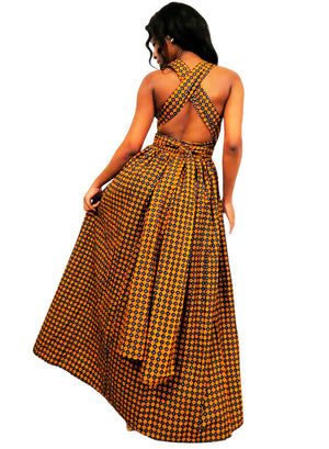 Vestido Brown-Yellow Maxi Infinity Con Tirantes Cruzados