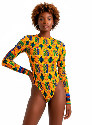 Body camiseta de tela elástica kente Adja.