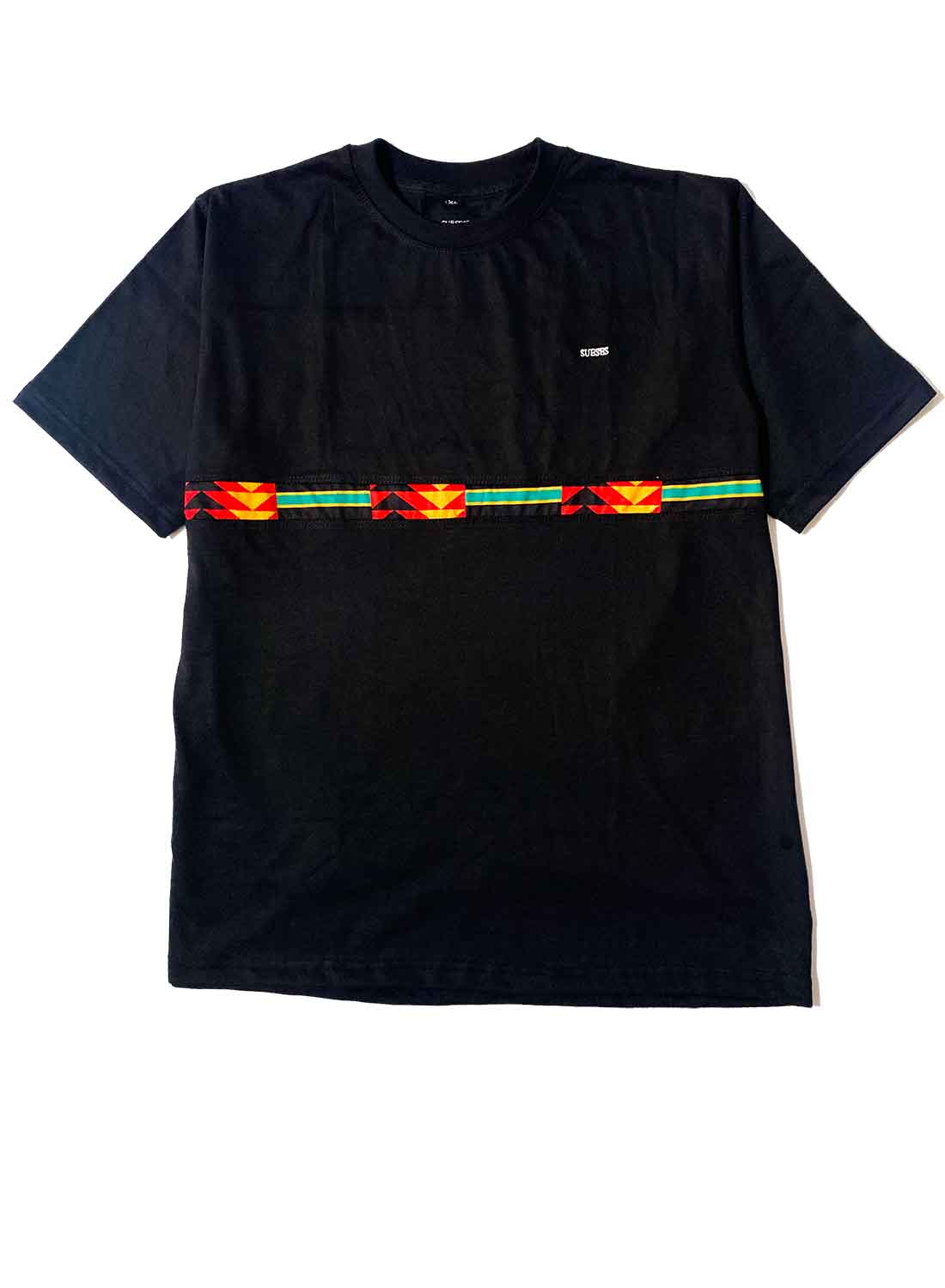 Camiseta Negra Unisex de Algodón Con Franjas Kente 3 cm