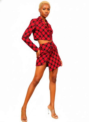 Conjunto de Falda Elástica y Americana Crop Top Scotch Wine