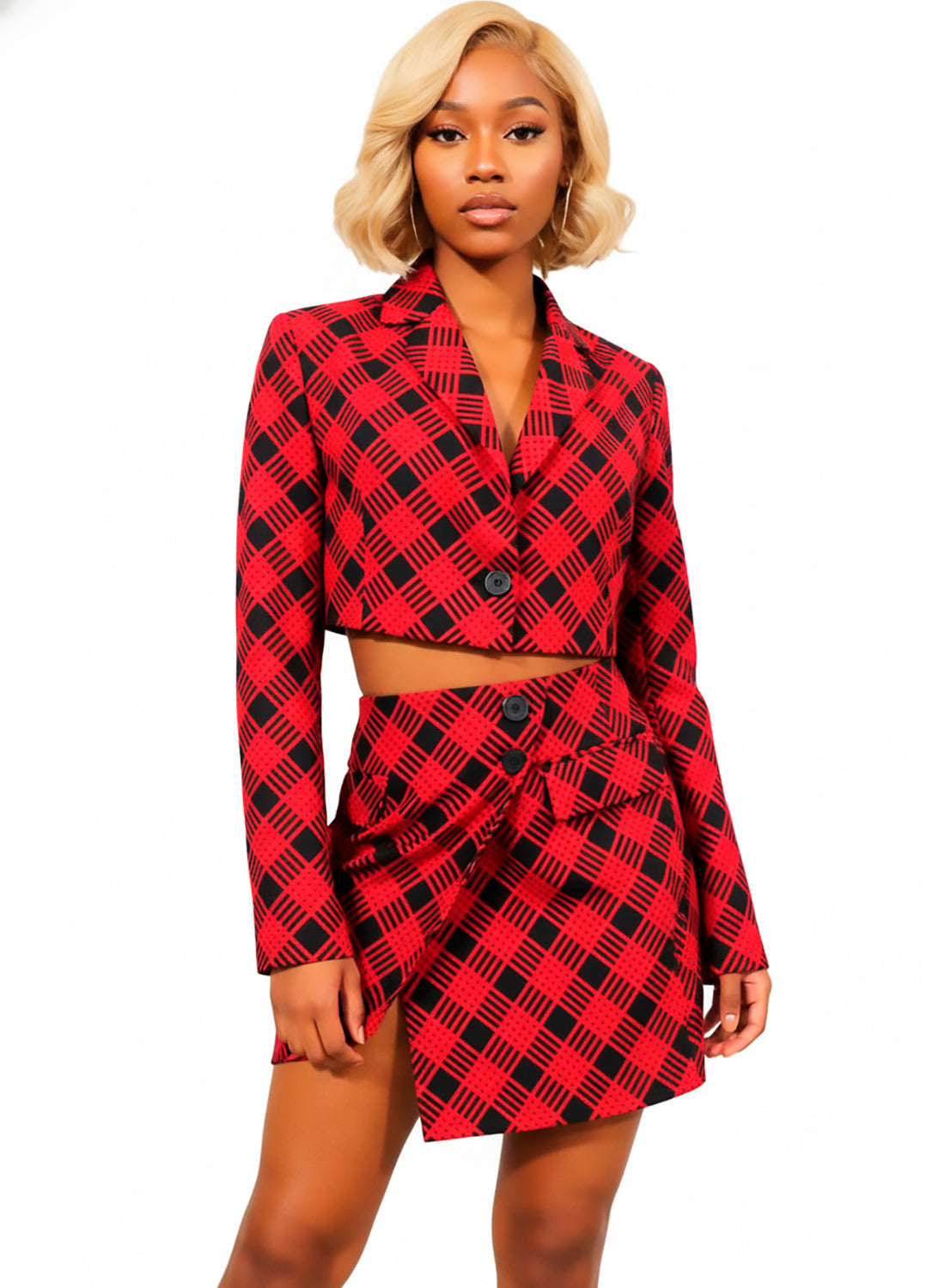 Conjunto de Falda Elástica y Americana Crop Top Scotch Wine