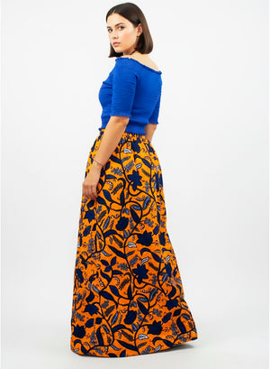 Falda Larga con Estampado Floral y Top Elástico.