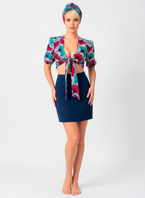 CropTop de Manga Corta con Turbante “Flores de boda”