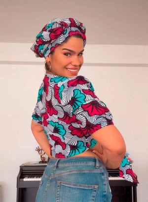 CropTop de Manga Corta con Turbante “Flores de boda”