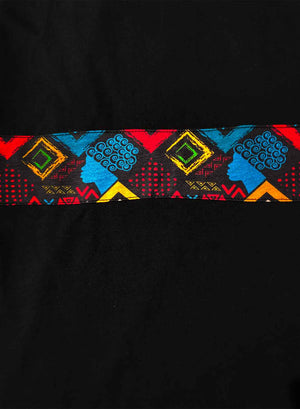 Camiseta Negra Unisex de Algodón Con Colorida Franja