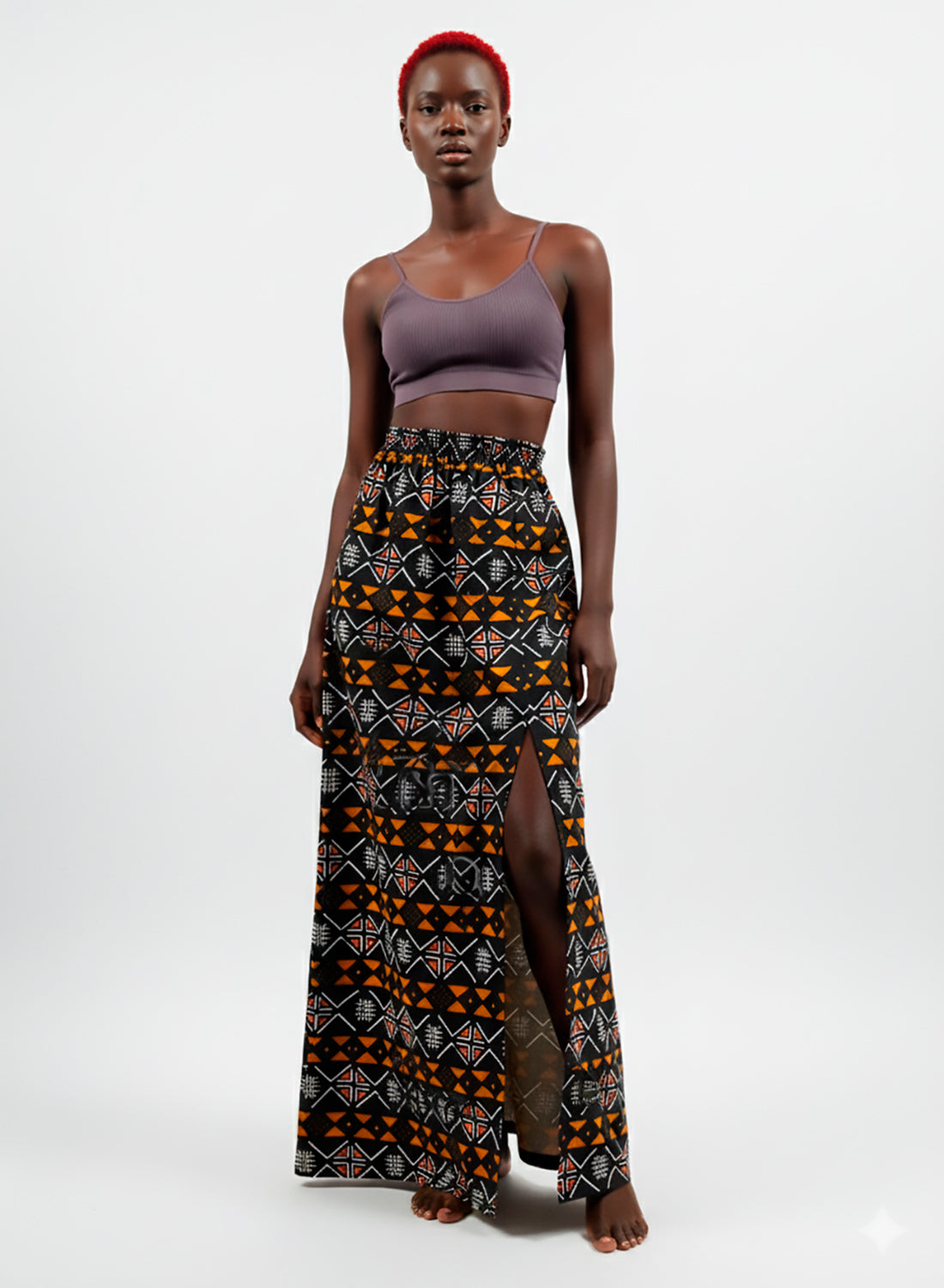 Falda Maxi de Estampado Tribal y Cintura Elástica Kemet