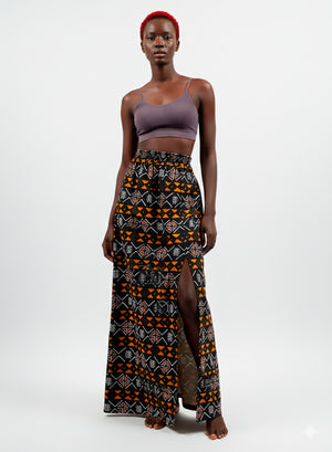 Falda Maxi de Estampado Tribal y Cintura Elástica Kemet