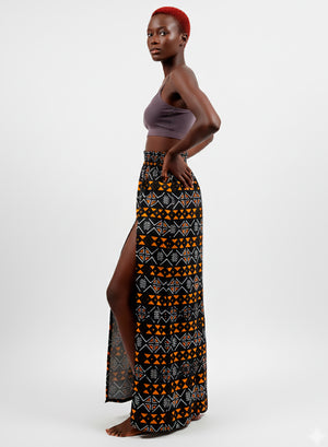Falda Maxi de Estampado Tribal y Cintura Elástica Kemet