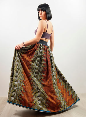 Falda Maxi de Estampado Tribal y Cintura Elástica