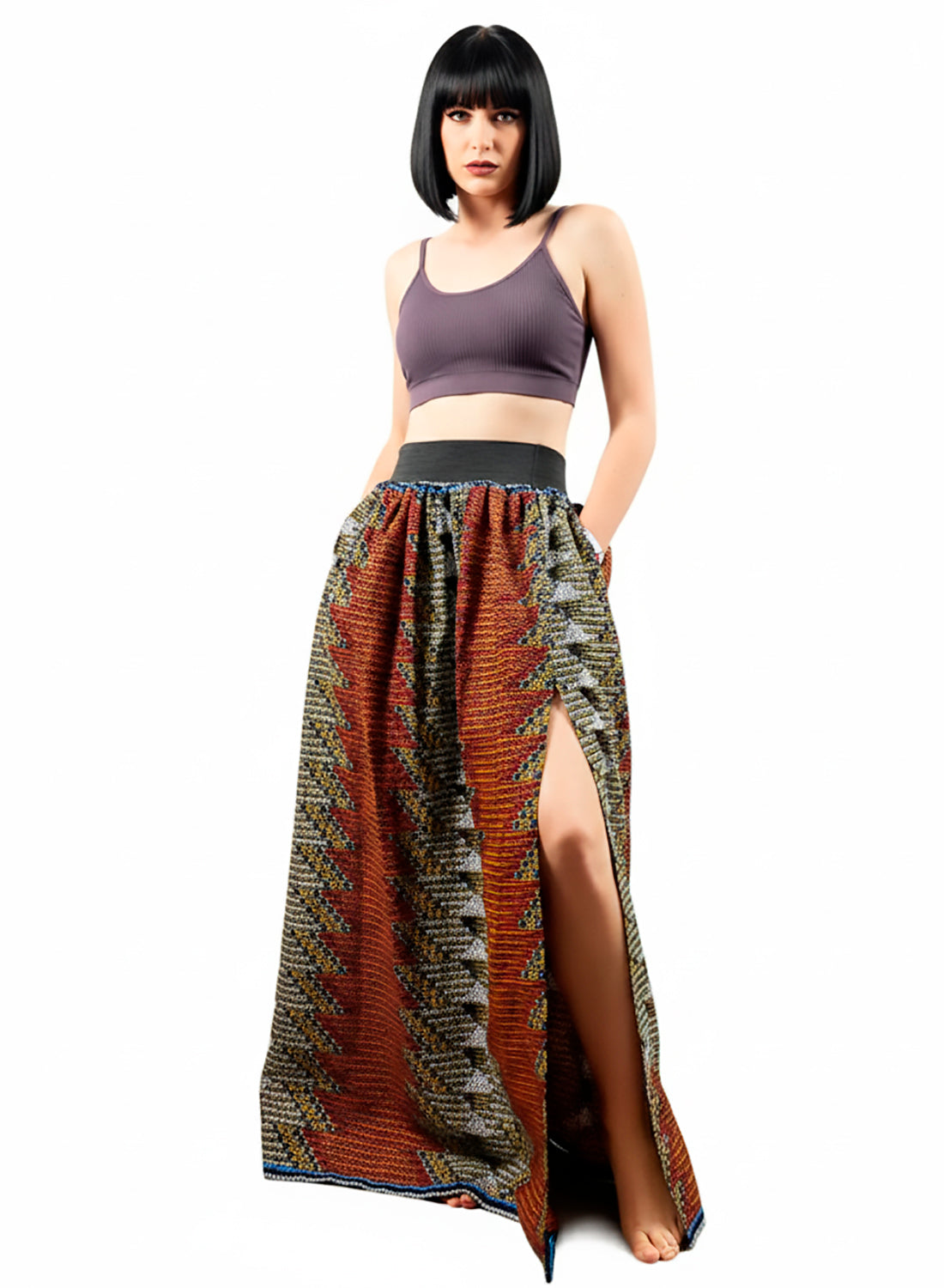 Falda Maxi de Estampado Tribal y Cintura Elástica