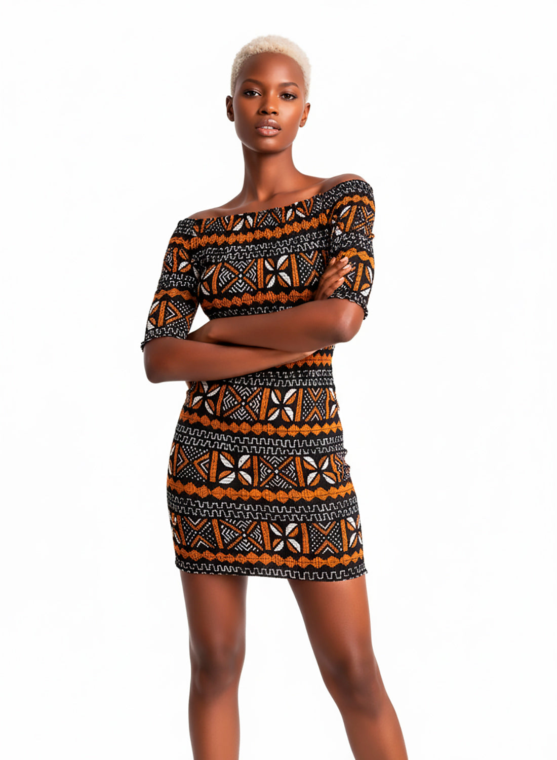 Vestido Corto en Tela Elástica Wax 100% Algodón WOW 1.