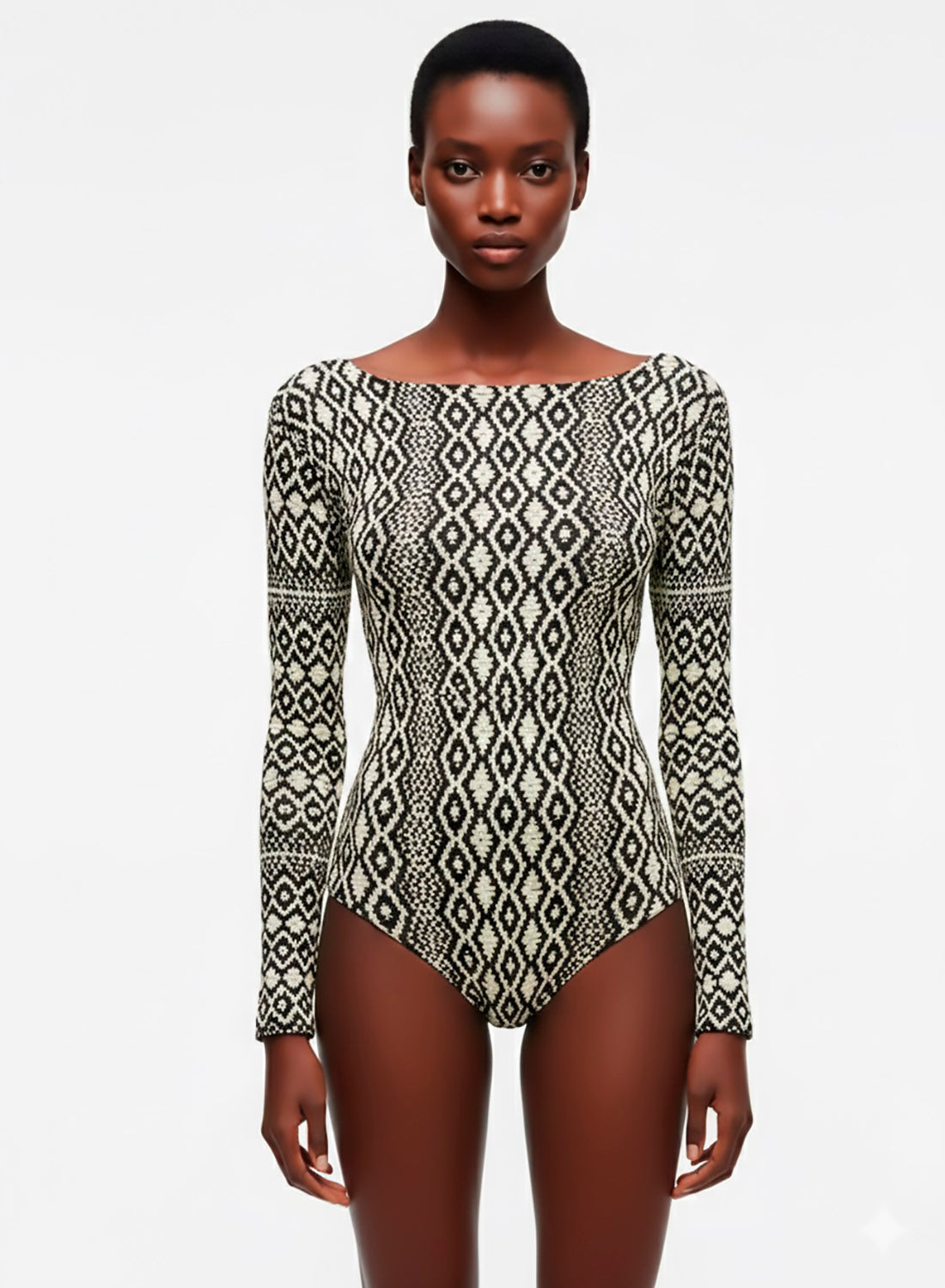 Bodi Camiseta de Tela Elástica con Estampado Tribal White