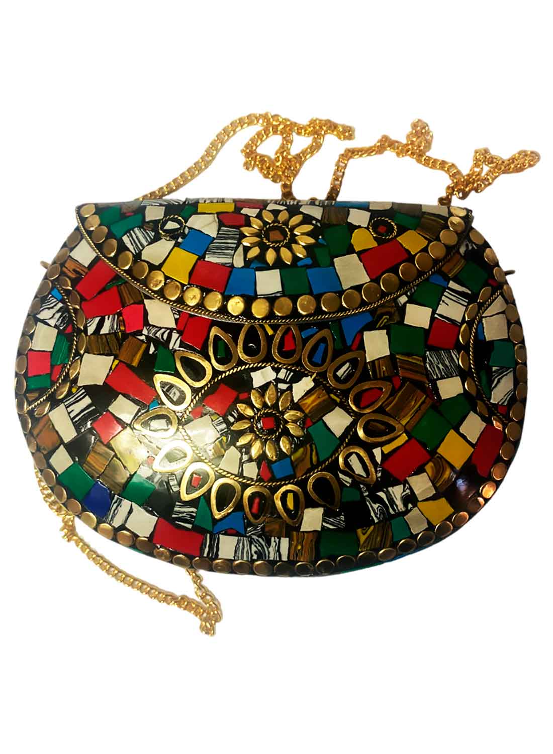 Bolso Artesanal Único con Incrustaciones en Cerámica.