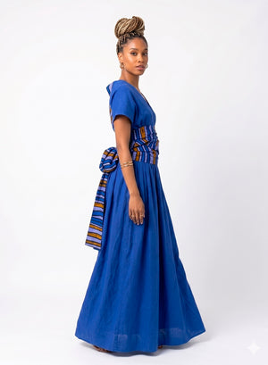 Vestido Largo Infinity Maxi de Lino Azul. Caña de Azúcar