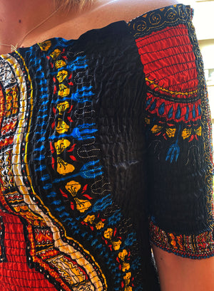 Vestido artesanal de tela elástica con mangas Dashiki 1.