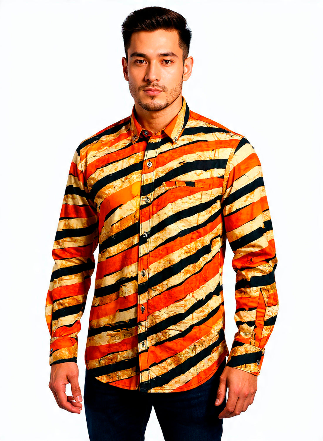 Camisa Artesanal de Tela Batik Confeccionada y Teñida a Mano. Stripes 1