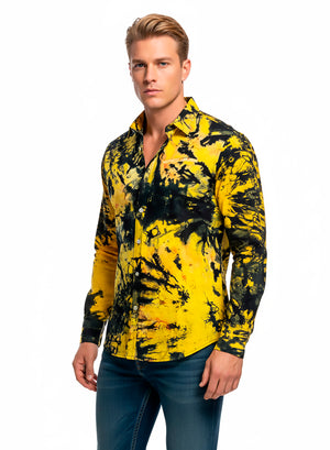 Camisa Artesanal en Tela Batik Tintada a Mano. BlackYellow