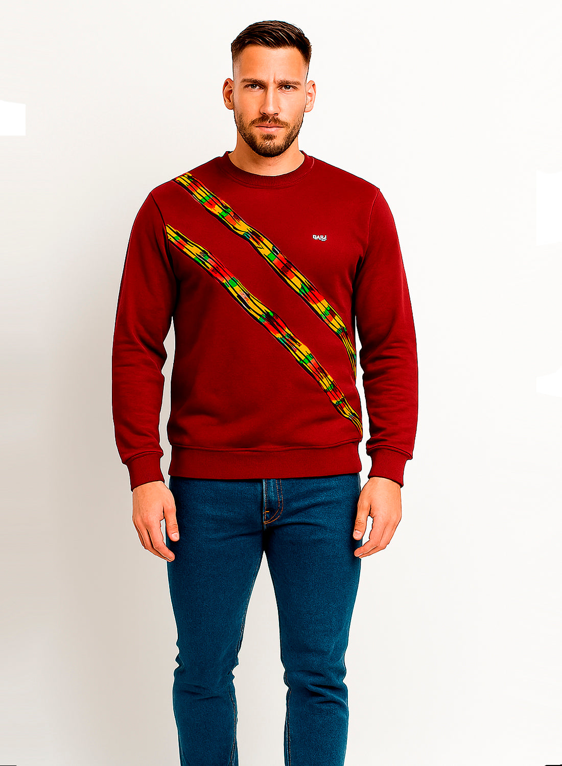 Sudadera Unisex Rojo Burdeos de Algodón con Kente.