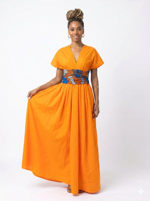 Vestido Largo Infinity Maxi de Lino Naranja. Estilo Obi| SUESES