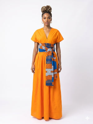 Vestido Largo Infinity Maxi de Lino Naranja. Estilo Obi| SUESES