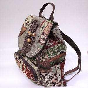 Mochila de Cáñamo con Flores Bordadas