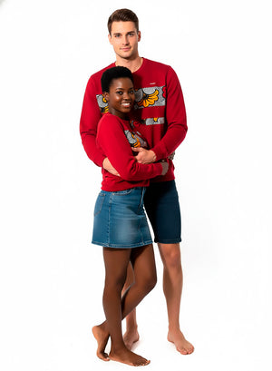 Sudadera Unisex Rojo Wine de Algodón con Flores de Boda