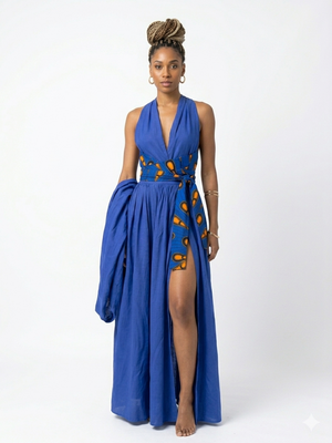 Vestido Largo Infinity Maxi de Lino y Algodón Azul