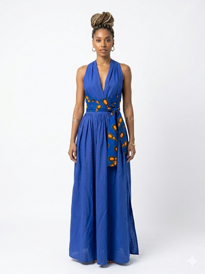 Vestido Largo Infinity Maxi de Lino y Algodón Azul