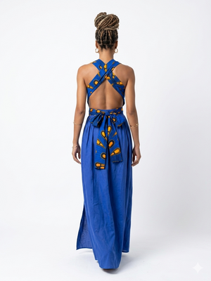 Vestido Largo Infinity Maxi de Lino y Algodón Azul