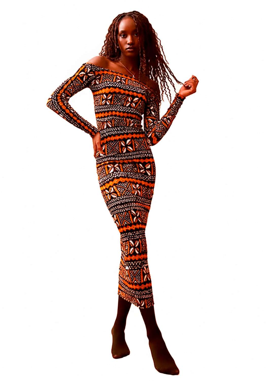 Vestido largo en tela elástica wax 100% algodón WOW 1.