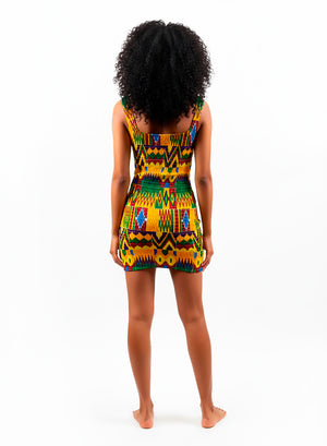 Vestido Artesanal de Tirantes Realizado en Tela Wax e Hilos Elásticos. Kente