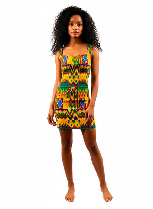 Vestido Artesanal de Tirantes Realizado en Tela Wax e Hilos Elásticos. Kente