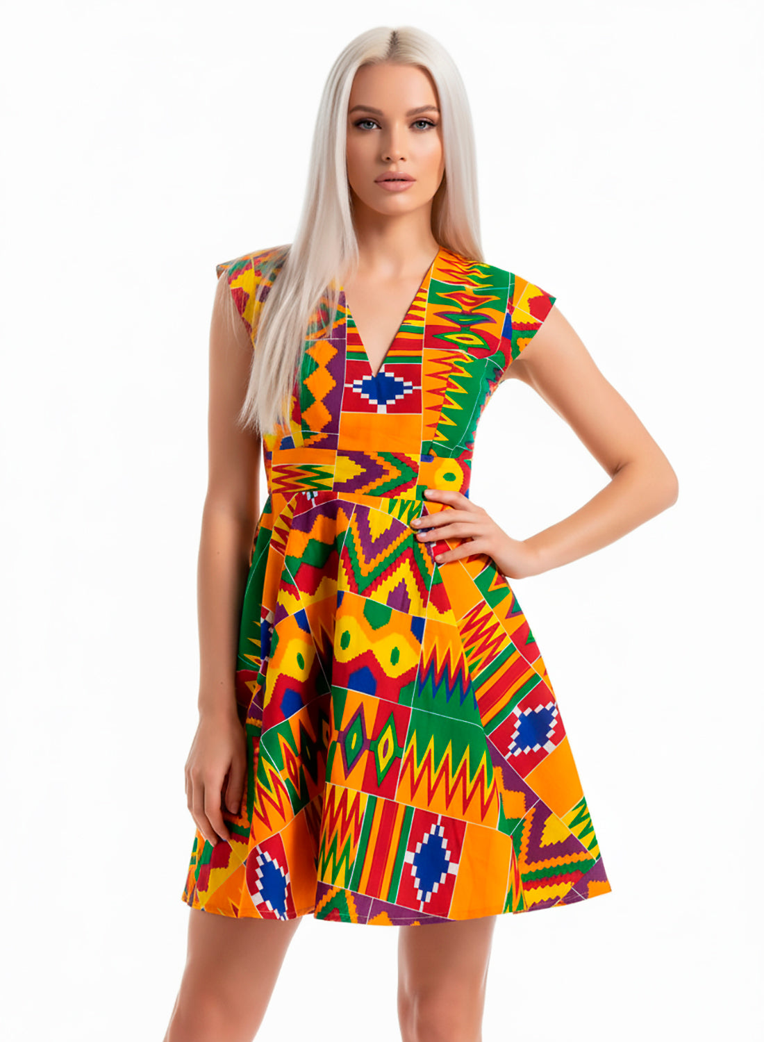 Elegante Vestido Kente Tradicional sin Mangas